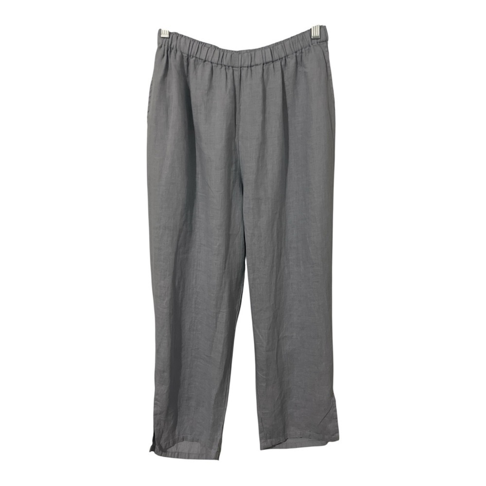 Flax Pants Women’s Medium Blue Linen Pull On Boho Lagenlook - Picture 1 of 14